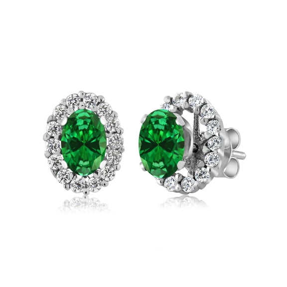 Gem Stone King 925 Sterling Silver Green Simulated Emerald Stud Earrings with Removable Jackets for Women (1.72 Cttw, Gemstone Birthstone, Oval 6X4MM)