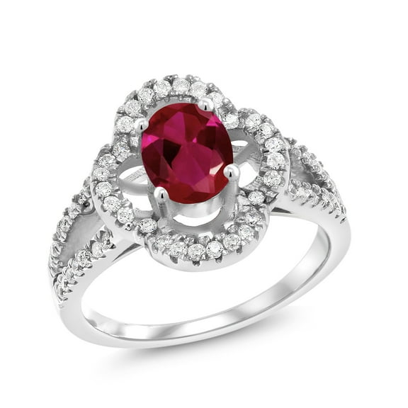 Gem Stone King 1.72 Ct Oval Red Created Ruby 925 Sterling Silver Ring (Size 5)