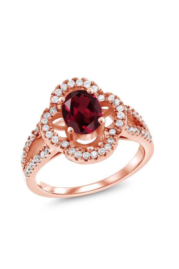 1.72 Ct Oval Red Rhodolite Garnet 18K Rose Gold Plated Silver Ring (Size 5)