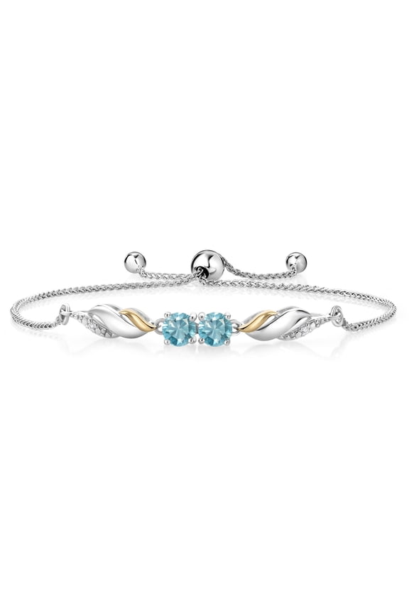1.72 Ct Round Blue Zircon 925 Silver and 10K Yellow Gold Lab Grown Diamond Bracelet for Women