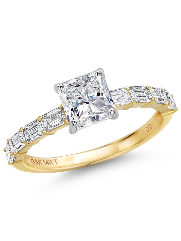 1.72 Cttw IGI Certified Lab Grown Diamond in 14K Two-Tone Gold Engagement Ring for Women | Princess Center Diamond 1.00 Ct | D-E Color | VS1-VS2 Clarity | Size 5