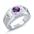 thumbnail image 1 of Gem Stone King 1.73 Ct Round Purple Amethyst White Diamond 925 Sterling Silver Men's Ring, 1 of 5