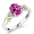 thumbnail image 1 of Gem Stone King 1.73 Cttw 2 Tone 10K Yellow Gold and 925 Sterling Silver Pink Created Sapphire and White Lab Grown Diamond Engagement Ring for Women | Oval 8X6MM | Available in Size 5,6,7,8,9, 1 of 6