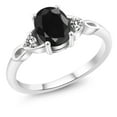 thumbnail image 1 of Gem Stone King 1.73 Cttw Black Sapphire and White Diamond 3-Stone Ring for Women | 925 Sterling Silver | Oval 8X6MM and Round 2MM | Three Stone Wedding Engagement Ring | Size 5,6,7,8,9, 1 of 5