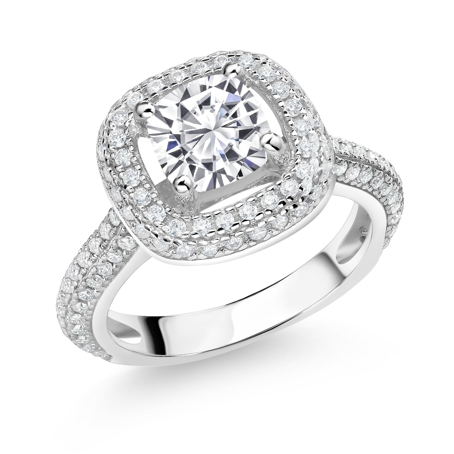 Gem Stone King 1.73 Cttw White Moissanite Engagement Ring for Women | 925 Sterling Silver | Cushion 6MM | Wedding Anniversary Promise Ring for Women (Size 6)