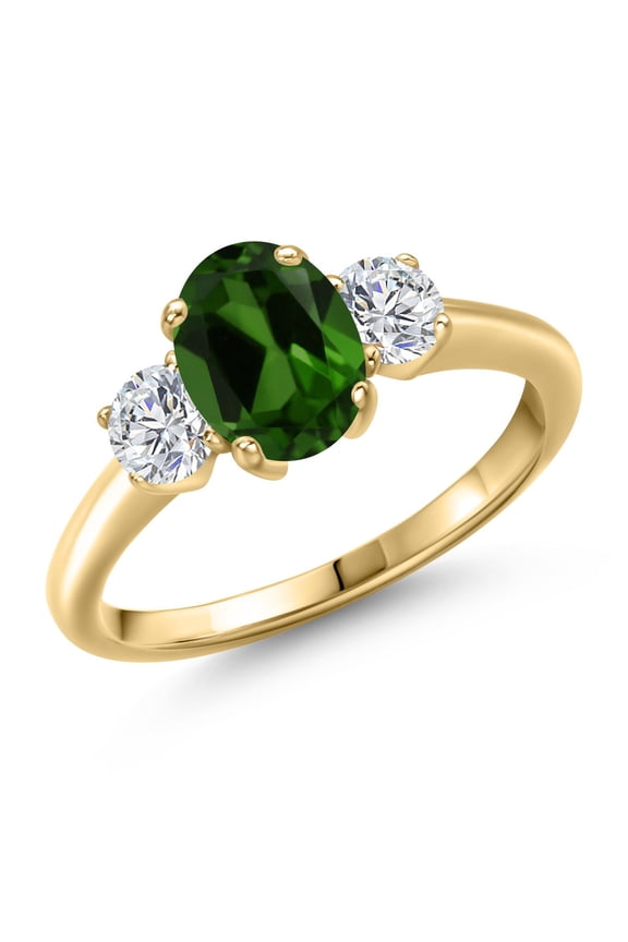1.74 Ct Green Chrome Diopside G/H Lab Grown Diamond 18K Yellow Gold Plated Silver Ring