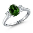 thumbnail image 1 of Gem Stone King 1.74 Ct Oval Green Chrome Diopside G/H Lab Grown Diamond 925 Sterling Silver Ring, 1 of 6