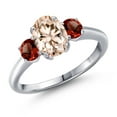 thumbnail image 1 of Gem Stone King 1.74 Ct Oval Peach Morganite Red Garnet 925 Sterling Silver Ring, 1 of 6