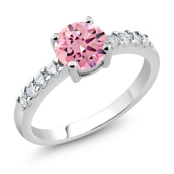 Gem Stone King 1.74 Cttw Round 6MM Pink Zirconia Ring for Women (Size 7)