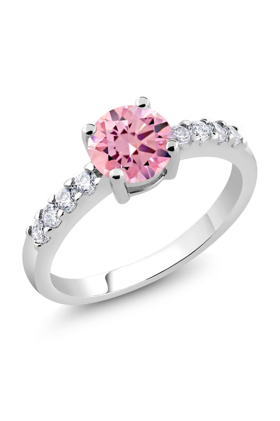 1.74 Cttw Round 6MM Pink Zirconia Ring for Women (Size 7)