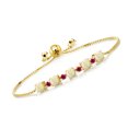 thumbnail image 1 of Gem Stone King 1.74 Ct Round Cabochon White Ethiopian Opal Red Created Ruby 18K Yellow Gold Plated Silver Bracelet for Women, 1 of 5