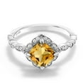 thumbnail image 1 of Gem Stone King 1.74 Cttw Yellow Citrine and White Moissanite Solitaire Ring for Women | 925 Sterling Silver | Cushion Cut 7MM | Gemstone Birthstone | Available in Size 5, 6, 7, 8, 9, 1 of 5