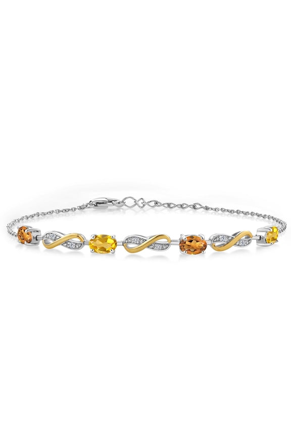 1.75 Ct Orange Red Madeira Citrine Yellow Citrine 925 Silver and 10K Yellow Gold Lab Grown Diamond Infinity Bracelet for Women Mother's Mom Wife Her, Fully Adjustable up to 7.5 inch)