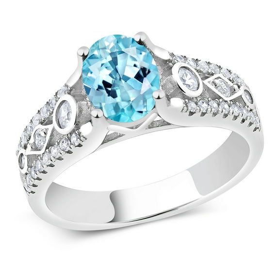 Gem Stone King 1.75 Ct Oval Blue Apatite 925 Sterling Silver Ring