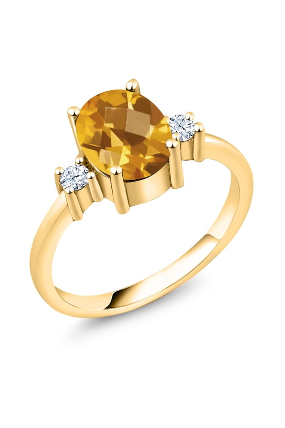 1.75 Ct Oval Checkerboard Yellow Citrine 18K Yellow Gold Plated Silver Ring (Size 6)