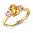 thumbnail image 1 of Gem Stone King 1.75 Ct Oval Checkerboard Yellow Citrine Pink Lab Grown Diamond 18K Yellow Gold Plated Silver Ring, 1 of 6
