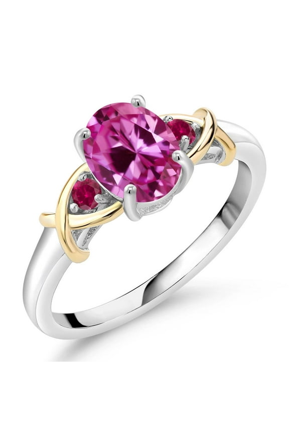 1.75 Ct Pink Created Sapphire Red Created Ruby 925 Silver and 10K Yellow Gold Ring (Size 5)