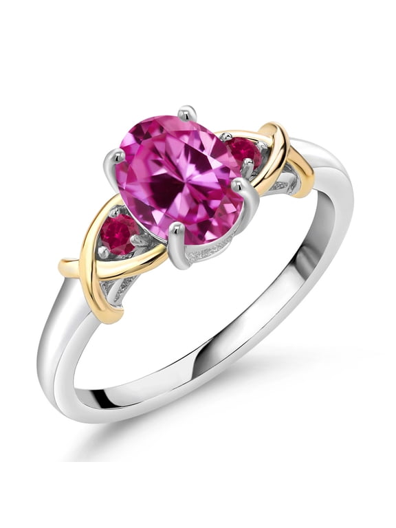 1.75 Ct Pink Created Sapphire Red Created Ruby 925 Silver and 10K Yellow Gold Ring (Size 9)