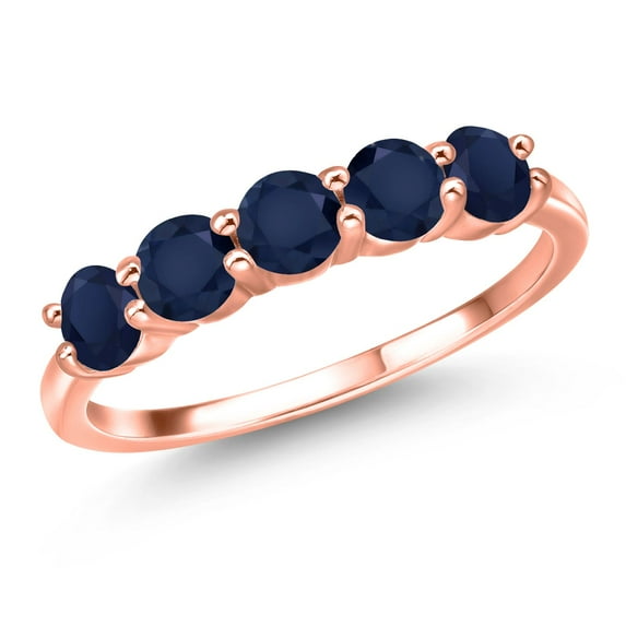 Gem Stone King 1.75 Ct Round Blue Sapphire 18K Rose Gold Plated Silver Ring
