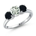 thumbnail image 1 of Gem Stone King 925 Sterling Silver Green Prasiolite and Black Onyx Engagement Ring for Women | 1.75 Cttw | Round 6MM | Gemstone Birthstone | Size 8, 1 of 6