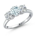 thumbnail image 1 of Gem Stone King 925 Sterling Silver Sky Blue Aquamarine and Lab Grown Diamond Engagement Ring for Women | 1.75 Cttw | Round 6MM | Gemstone March Birthstone | Size 7, 1 of 6