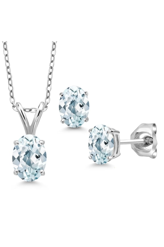 1.75 Ct Sky Blue Aquamarine 925 Sterling Silver Pendant with Chain Earrings Set