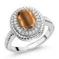 thumbnail image 1 of Gem Stone King 1.76 Ct Oval Brown Tiger Eye 925 Sterling Silver Ring (Size 5), 1 of 3