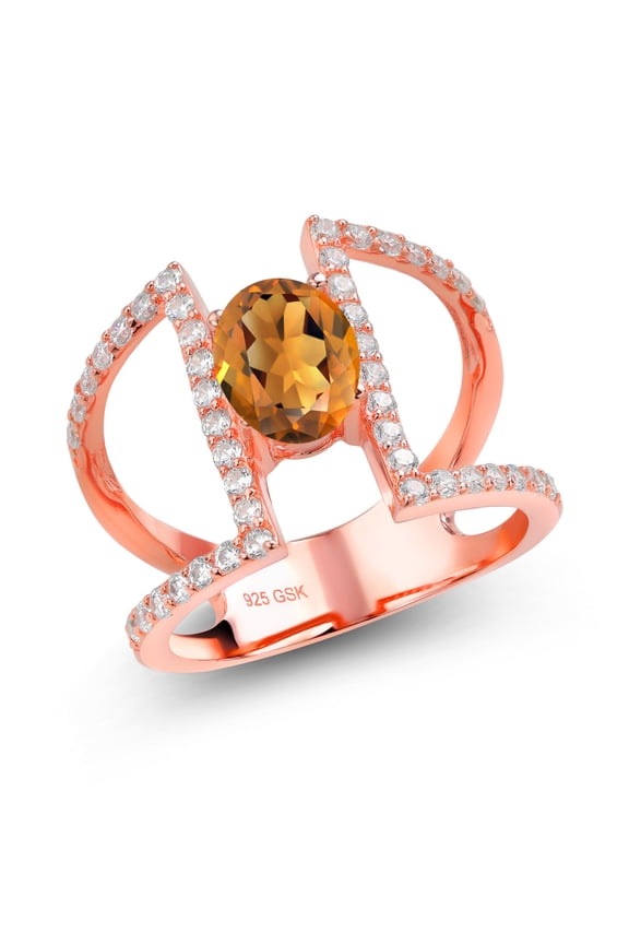 1.76 Ct Oval Orange Red Madeira Citrine 18K Rose Gold Plated Silver Ring (Size 6)