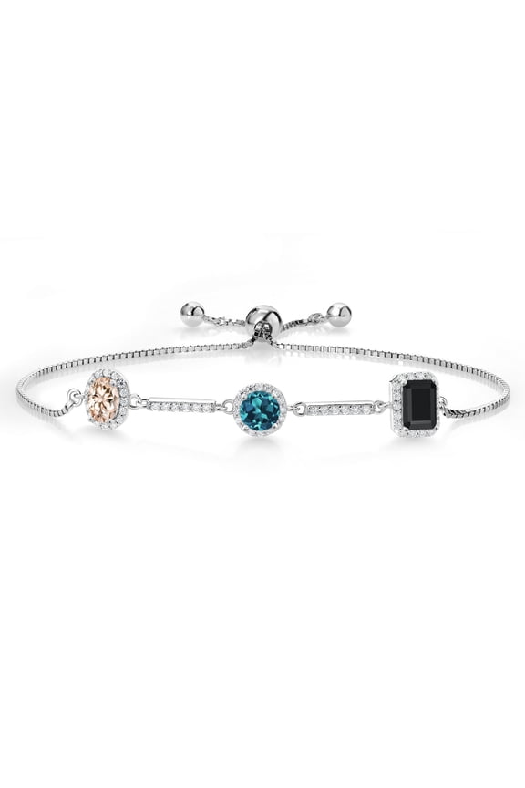 1.76 Ct Oval Peach Morganite London Blue Topaz 925 Sterling Silver Bracelet for Women