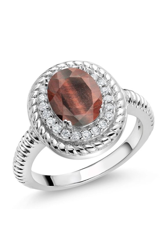 1.76 Ct Oval Red Tiger Eye 925 Sterling Silver Ring (Size 6)
