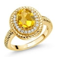 thumbnail image 1 of Gem Stone King 1.76 Ct Oval Yellow Citrine 18K Yellow Gold Plated Silver Halo Engagement Ring (Size 6), 1 of 3