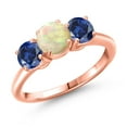 thumbnail image 1 of Gem Stone King 18K Rose Gold Plated Silver White Ethiopian Opal and Blue Created Sapphire Engagement Ring for Women | 1.76 Cttw | Round Cabochon 6MM | Gemstone October Birthstone | Size 6, 1 of 6
