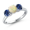 thumbnail image 1 of Gem Stone King 925 Sterling Silver White Ethiopian Opal and Blue Created Sapphire Engagement Ring for Women | 1.76 Cttw | Round Cabochon 6MM | Gemstone October Birthstone | Size 5, 1 of 6