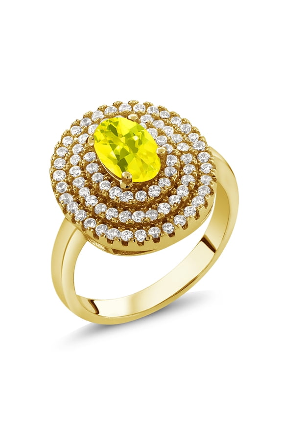1.77 Ct 7x5mm Oval Canary Mystic Topaz 18K Yellow Gold Plated Silver Ring (Size 9)