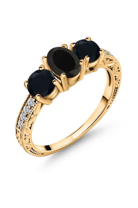 1.77 Ct Oval Black Onyx 18K Yellow Gold Plated Silver Ring (Size 6)
