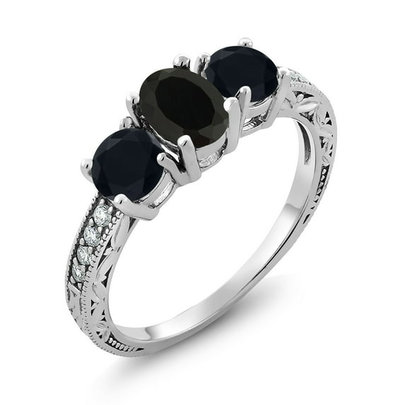 Gem Stone King 1.77 Ct Oval Black Onyx 925 Sterling Silver Moissanite Ring (Size 6)