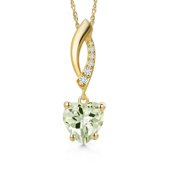 Gem Stone King 1.78 Ct Green Prasiolite G/H Lab Grown Diamond 14K Yellow Gold Pendant with Chain