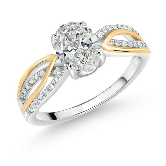 Gem Stone King 1.78 Cttw 925 Sterling Silver and 10K Yellow Gold IGI Certified Lab Grown Diamond Engagement Ring for Women | Center Oval Diamond 1.5 Ct | E-F Color | VS1-VS2 Clarity (Size 6)