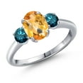 thumbnail image 1 of Gem Stone King 1.79 Ct Oval Checkerboard Yellow Citrine Blue Diamond 925 Sterling Silver Ring, 1 of 6