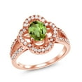 thumbnail image 1 of Gem Stone King 1.79 Ct Oval Green Peridot 18K Rose Gold Plated Silver Women's Split Shank Statement Ring (Size 7), 1 of 4