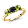 thumbnail image 1 of Gem Stone King 18K Yellow Gold Plated Silver Black Sapphire and Green Peridot Engagement Ring for Women | 1.79 Cttw | Round 5MM | Gemstone September Birthstone | Size 6, 1 of 6