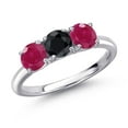 thumbnail image 1 of Gem Stone King 925 Sterling Silver Black Sapphire and Red Ruby Engagement Ring for Women | 1.79 Cttw | Round 5MM | Gemstone September Birthstone | Size 7, 1 of 6