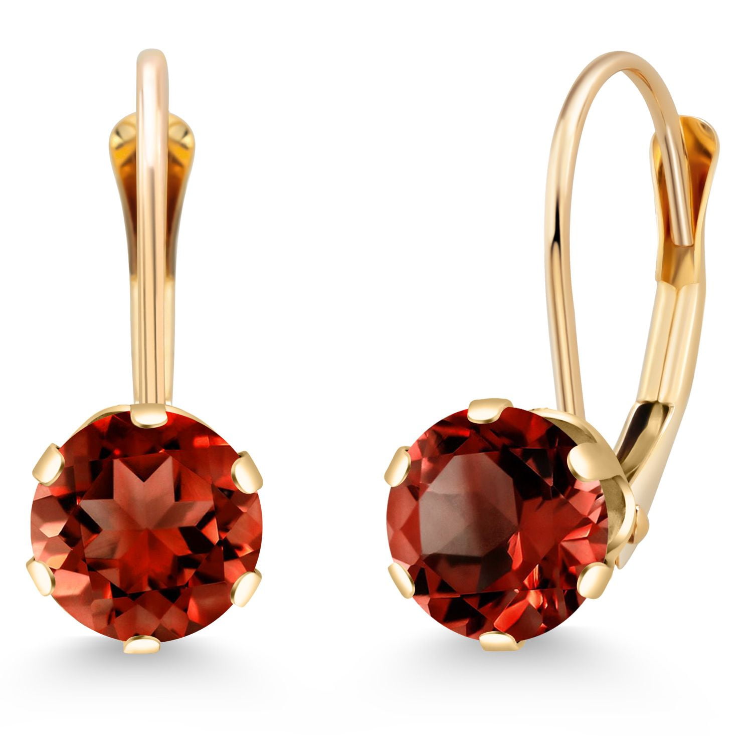 Gem Stone King 18K Yellow Gold Plated Silver Red Garnet Leverback Earrings for Women | 1.80 Cttw | Round 6MM | Gemstone Birthstone | Fine Jewelry Gifts for Women Mom Wife Her