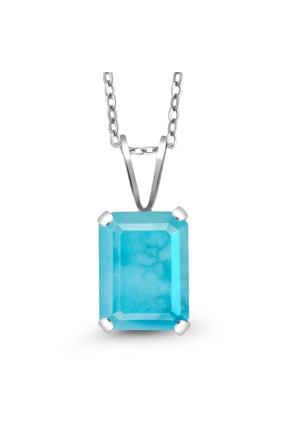 1.80 Ct Emerald Cut Green Turquoise 925 Sterling Silver Pendant with Chain
