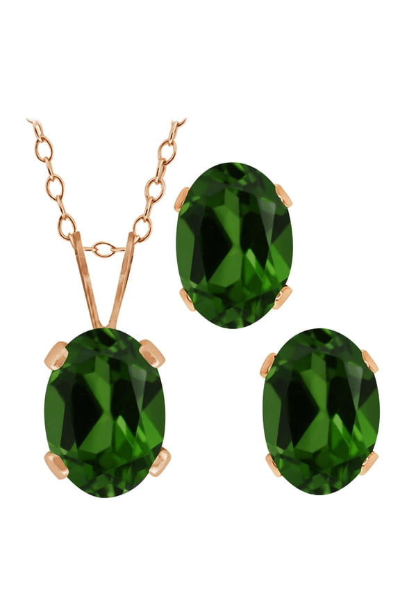 1.80 Ct Green Chrome Diopside 18K Rose Gold Plated Silver Pendant and Earrings Jewelry Set