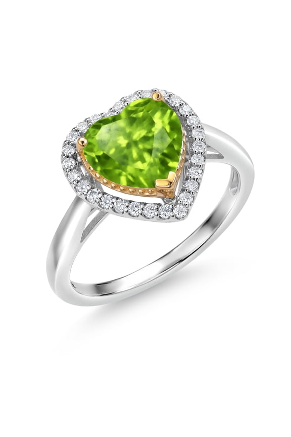 1.80 Ct Green Peridot G/H Lab Grown Diamond 925 Silver and 10K Yellow Gold Ring (Size 5)