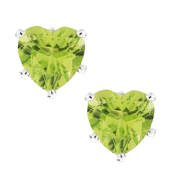 Gem Stone King 1.80 Cttw Heart Shape Green Peridot Earrings for Women | 925 Sterling Silver | Gemstone Birthstone | Heart 6MM