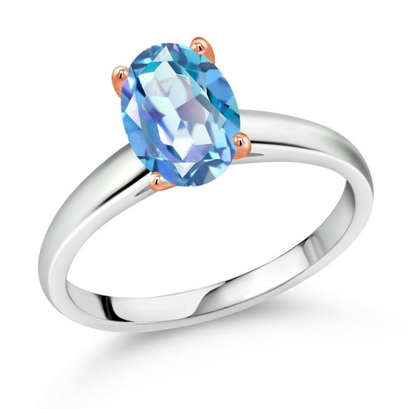 Gem Stone King 1.80 Ct Millennium Blue Mystic Quartz 925 Silver and 10K Rose Gold Ring Ring (Size 8)