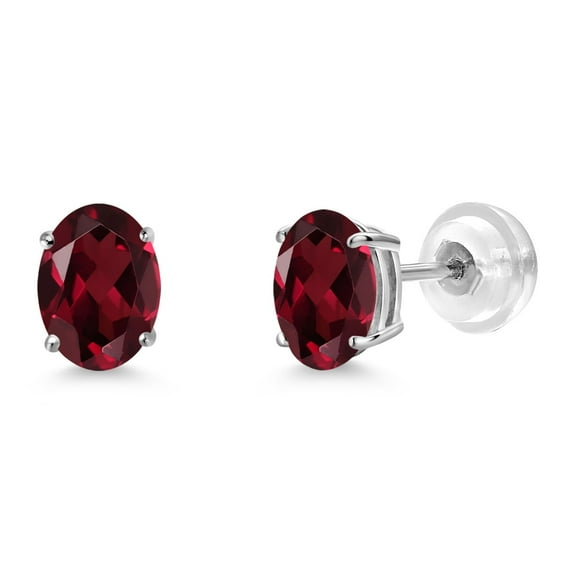 Gem Stone King 1.80 Ct Oval 7x5mm Red Rhodolite Garnet 14K White Gold Stud Earrings for Women Men