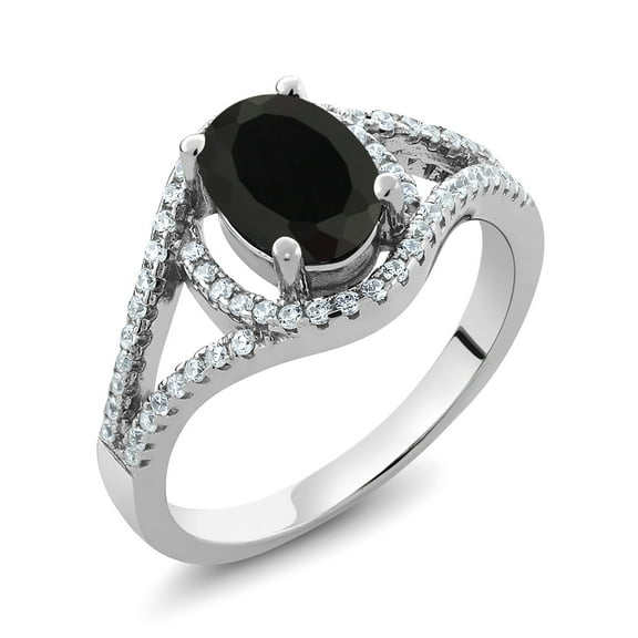 Gem Stone King 1.80 Ct Oval Black Onyx 925 Sterling Silver Ring (Size 5)